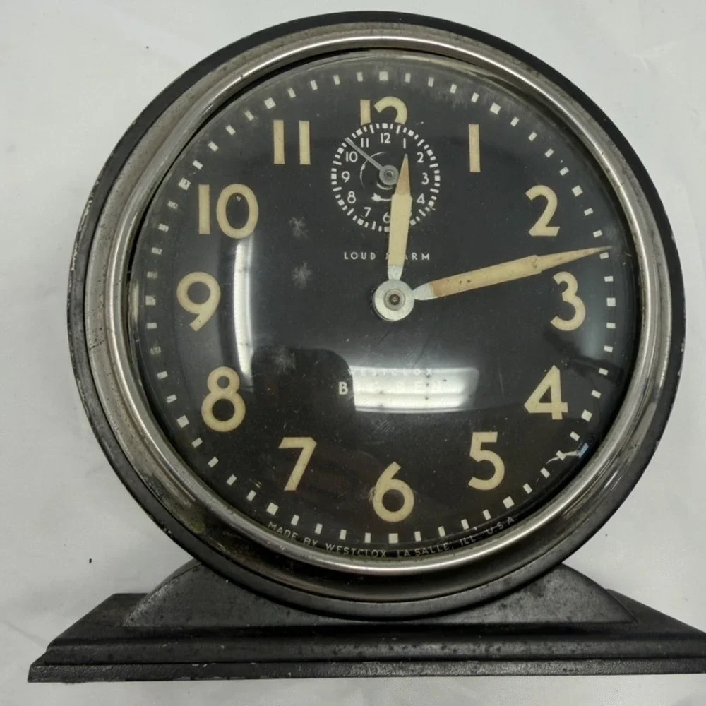 Vintage Westclox Big Ben Style 4 Loud Alarm Clock Black Dial Pedestal Base USA